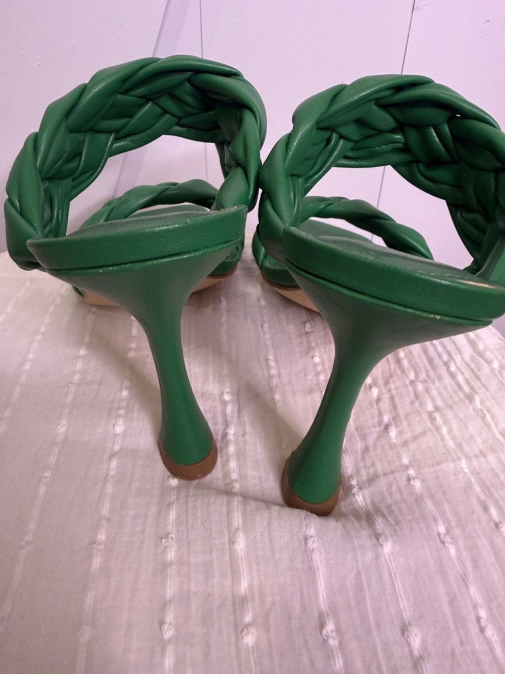 GUESS Green Braided Double-Strap Slide Heels - Picture 3 of 8